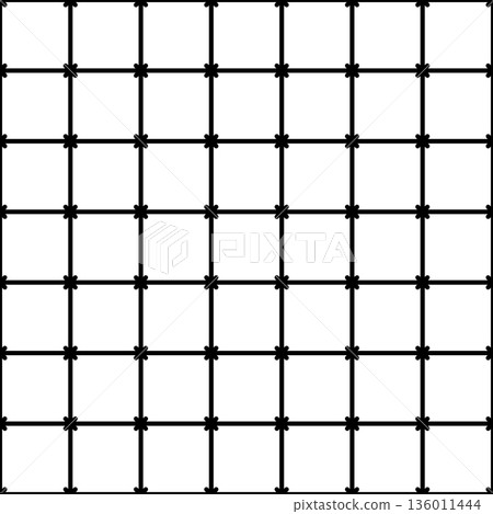 Decorative lattice seamless repeat background with black and white checkered pattern and crossed thin lines. Editable vector. 136011444