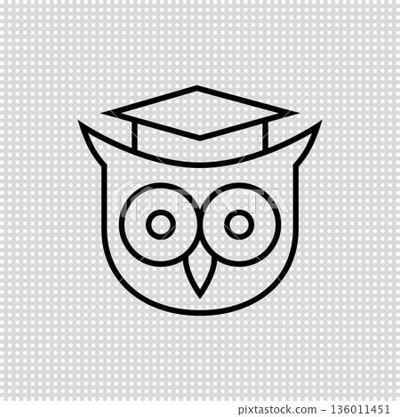 Owl in student academic hat. Education logo and icon. Outline and line style. Simple isolated illustration on transparent background. Owl in student academic hat. Education logo and icon. Outline and line style. Simple isolated illustration on transparent background. 136011451