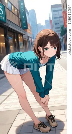 城市裡一個穿著休閒服的女孩 136011594