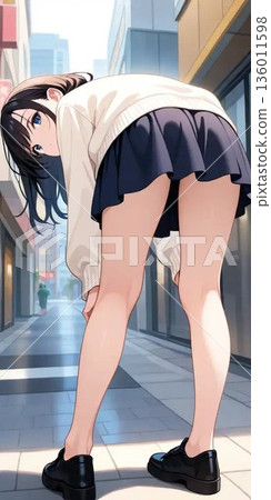 A girl catching her breath in the city 136011598