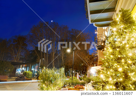 Christmas in downtown in Tbilisi , thin moon in blue sky Christmas in downtown in Tbilisi , thin moon in blue sky 136011607