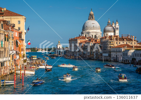 Boats on the Grand Canal of Venice and the Basilica of Santa Maria della Salute 136011637