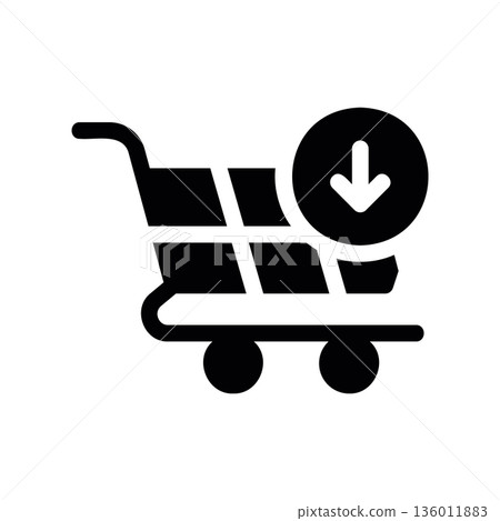 Simple black vector icon with a theme add to cart Simple black vector icon with a theme add to cart 136011883