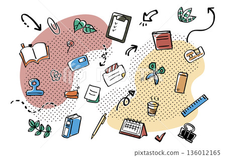 Hand-drawn colorful stationery and office supplies illustration material 136012165