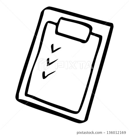 手繪線條畫插圖，描繪了一個帶有清單的剪貼板 136012169