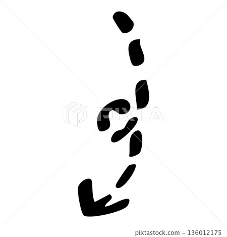 手繪線條圖,描繪了一個向下的虛線箭頭 手繪線條圖,描繪了一個向下的虛線箭頭 136012175