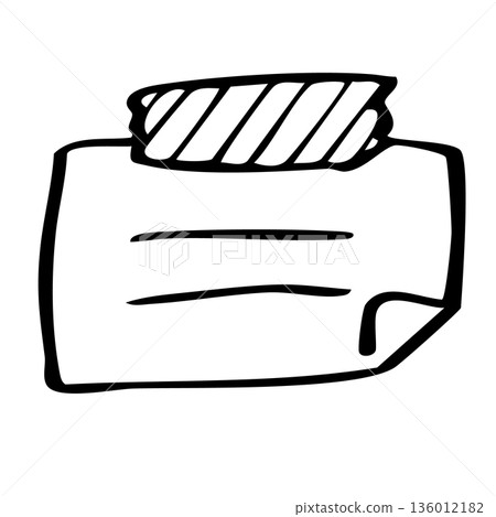 Illustration material of hand-drawn line drawing memo paper fastened with masking tape 136012182
