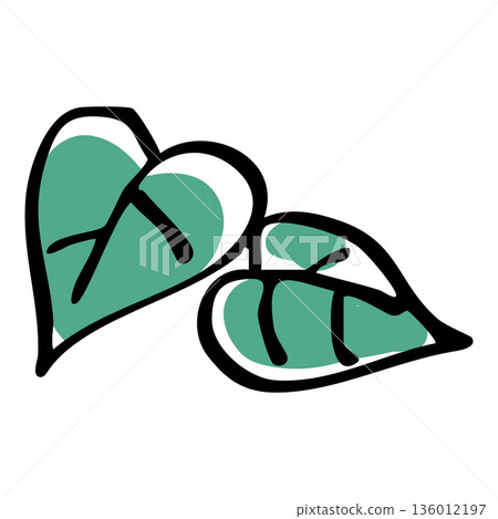 手繪的心形葉子線條畫 136012197