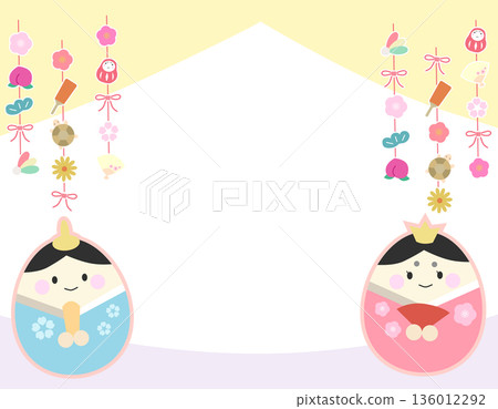 春日相框 - 可愛的雛人偶背景 - 雛人偶、皇帝和皇后人偶 - 4 春日相框 - 可愛的雛人偶背景 - 雛人偶、皇帝和皇后人偶 - 4 136012292