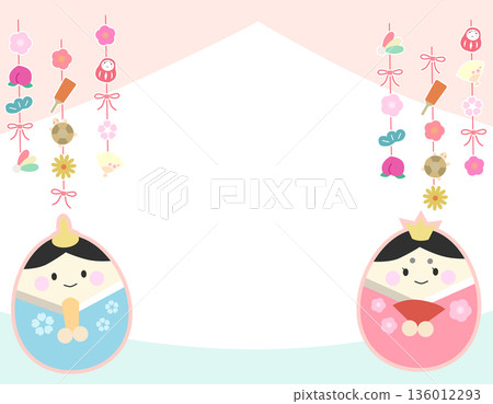 春日相框 - 可愛的雛人偶背景 - 雛人偶、皇帝和皇后人偶 - 3 136012293