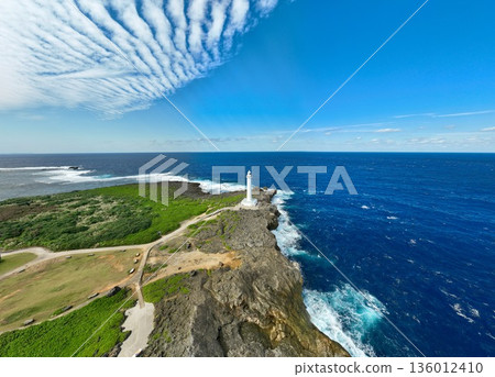 Aerial view of Cape Zanpa Lighthouse 136012410