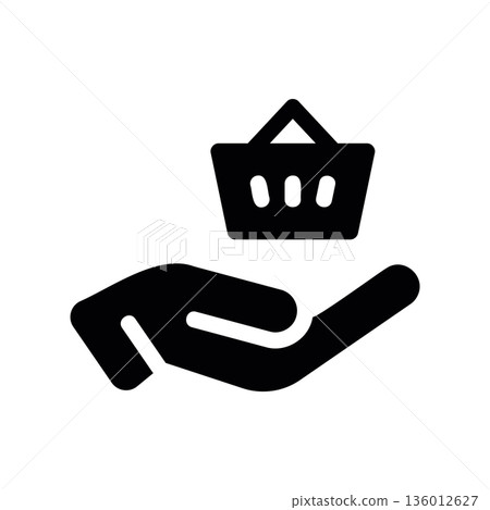 A minimal flat design icon with a modern look hand, shopping cart A minimal flat design icon with a modern look hand, shopping cart 136012627