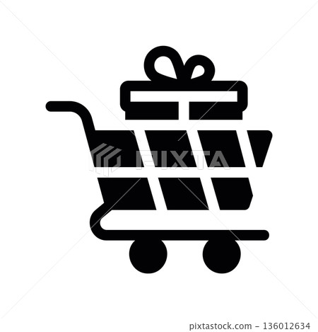 A minimal flat design icon with a modern look shopping cart, gift 136012634