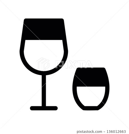 A minimal flat design icon with a modern look wine glass, shot glass A minimal flat design icon with a modern look wine glass, shot glass 136012663