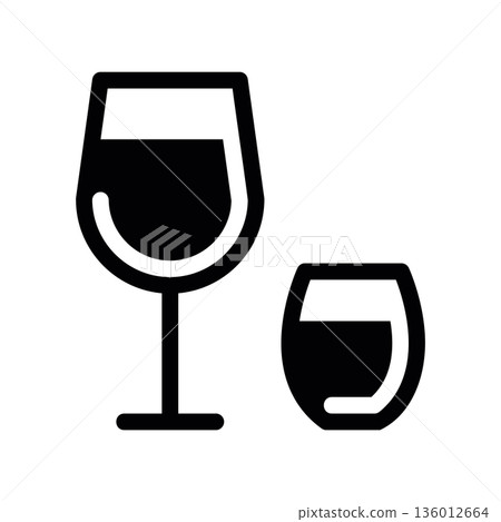 A minimal flat design icon with a modern look wine glass, shot glass A minimal flat design icon with a modern look wine glass, shot glass 136012664
