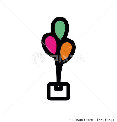 A minimal flat design icon with a modern look box with balloons A minimal flat design icon with a modern look box with balloons 136012743