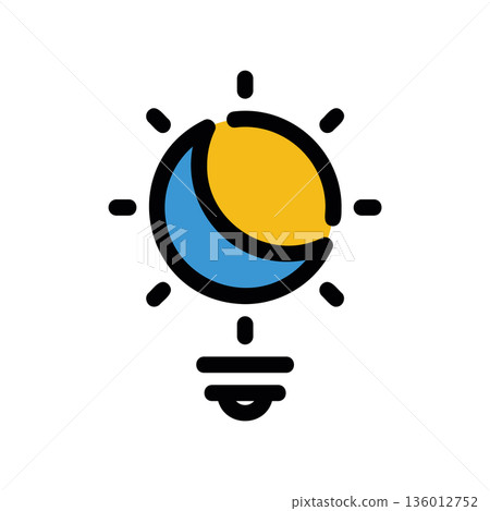 A minimal flat design icon with a modern look light bulb, day, night lighting A minimal flat design icon with a modern look light bulb, day, night lighting 136012752