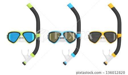 Set of diving mask and snorkel for snorkeling on white background. Set of diving mask and snorkel for snorkeling on white background. 136012820