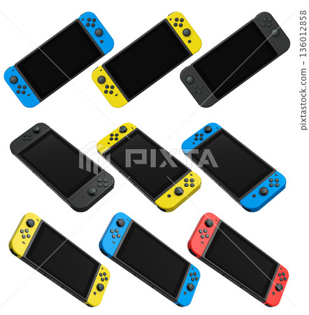 Realistic video game controllers console attached to mobile phone isolated on white Realistic video game controllers console attached to mobile phone isolated on white 136012858