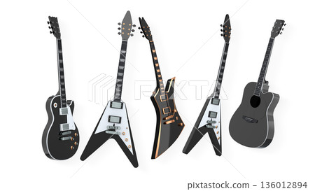 Set of electric acoustic guitars isolated on white background. Set of electric acoustic guitars isolated on white background. 136012894