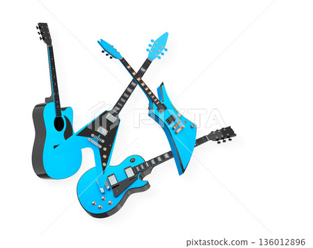 Set of electric acoustic guitars isolated on white background. 136012896