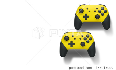 Wireless gaming controllers flying in air isolated on white background, symbolizing gaming technology concept 136013009