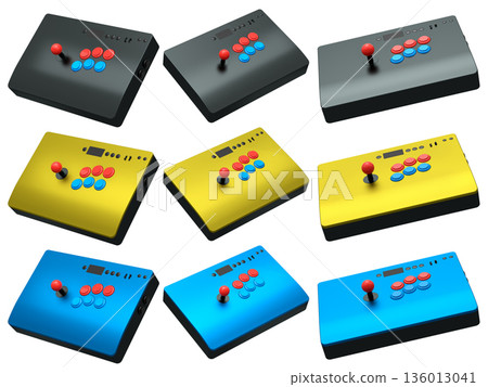 A set of arcade joysticks on isolated on white background with clipping path 136013041