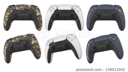 Collection of gaming controllers isolated on white background with clipping path 136013042