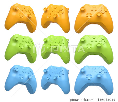 Collection of gaming controllers isolated on white background with clipping path Collection of gaming controllers isolated on white background with clipping path 136013045