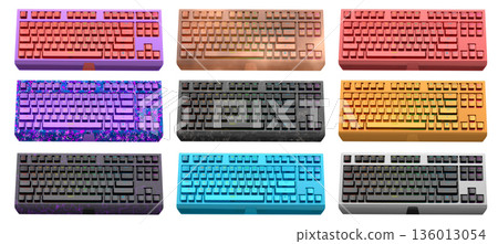 Collection of mechanical keyboards isolated on white background with clipping path Collection of mechanical keyboards isolated on white background with clipping path 136013054