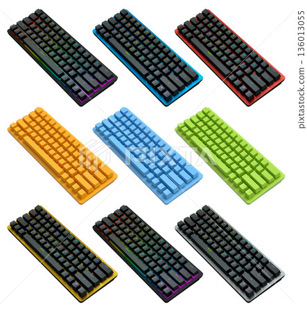 Collection of mechanical keyboards isolated on white background with clipping path 136013055