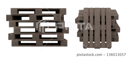 Set of wooden pallet for warehouse cargo storage isolated on white background. Set of wooden pallet for warehouse cargo storage isolated on white background. 136013057