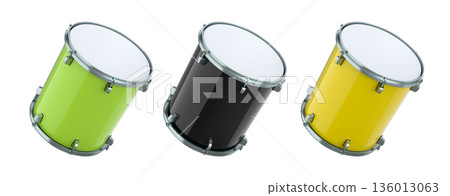Set of drums on white background. 3d render concept of musical instrument Set of drums on white background. 3d render concept of musical instrument 136013063