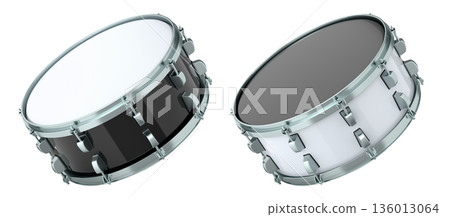 Set of drums on white background. 3d render concept of musical instrument Set of drums on white background. 3d render concept of musical instrument 136013064