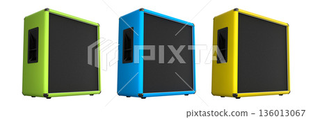 Set of classical electric and acoustic guitar amplifier isolated on white background. 136013067
