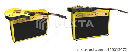 Set of amplifier with acoustic guitar isolated on white background. 136013072