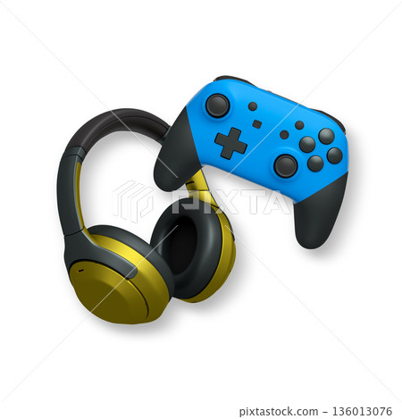 Wireless gaming headset and game controller isolated on white background with clipping path. Modern gaming accessories Wireless gaming headset and game controller isolated on white background with clipping path. Modern gaming accessories 136013076