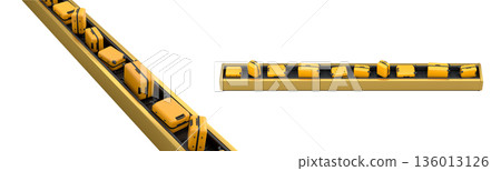Set of Airport luggage conveyor belt or baggage claim area with suitcases on white. Set of Airport luggage conveyor belt or baggage claim area with suitcases on white. 136013126