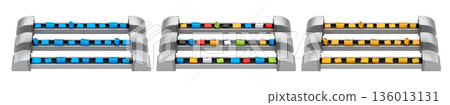 Set of Airport luggage conveyor belt or baggage claim area with suitcases on white. 136013131
