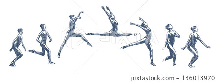 Grunge-processed ballet dancer silhouette with a faded stamp look Grunge-processed ballet dancer silhouette with a faded stamp look 136013970