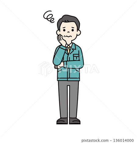 Full-body vector illustration of a small or medium-sized business president, manager, or factory manager with a troubled expression and folded arms Full-body vector illustration of a small or medium-sized business president, manager, or factory manager with a troubled expression and folded arms 136014000