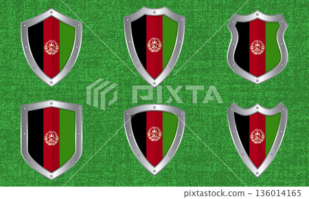 Set of metal shields with the Afghanistan flag 136014165