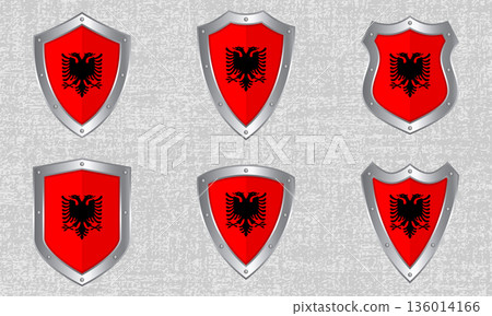 Set of metal shields with the Albanian flag Set of metal shields with the Albanian flag 136014166