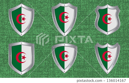 Set of metal shields with the Algerian flag Set of metal shields with the Algerian flag 136014167