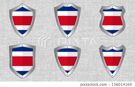 Set of metal shields with the Costa Rican flag 136014169