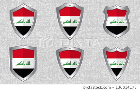Set of metal shields with the Iraqi flag Set of metal shields with the Iraqi flag 136014175