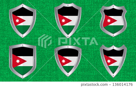 Set of metal shields with the Jordan flag 136014176