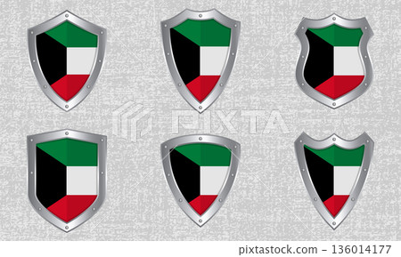 Set of metal shields with the Kuwait flag Set of metal shields with the Kuwait flag 136014177