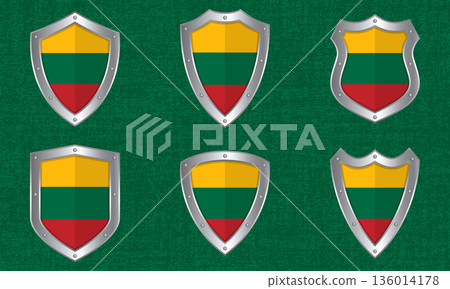 Set of metal shields with the Lithuanian flag Set of metal shields with the Lithuanian flag 136014178