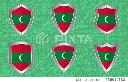 Set of metal shields with the Maldives flag 136014180